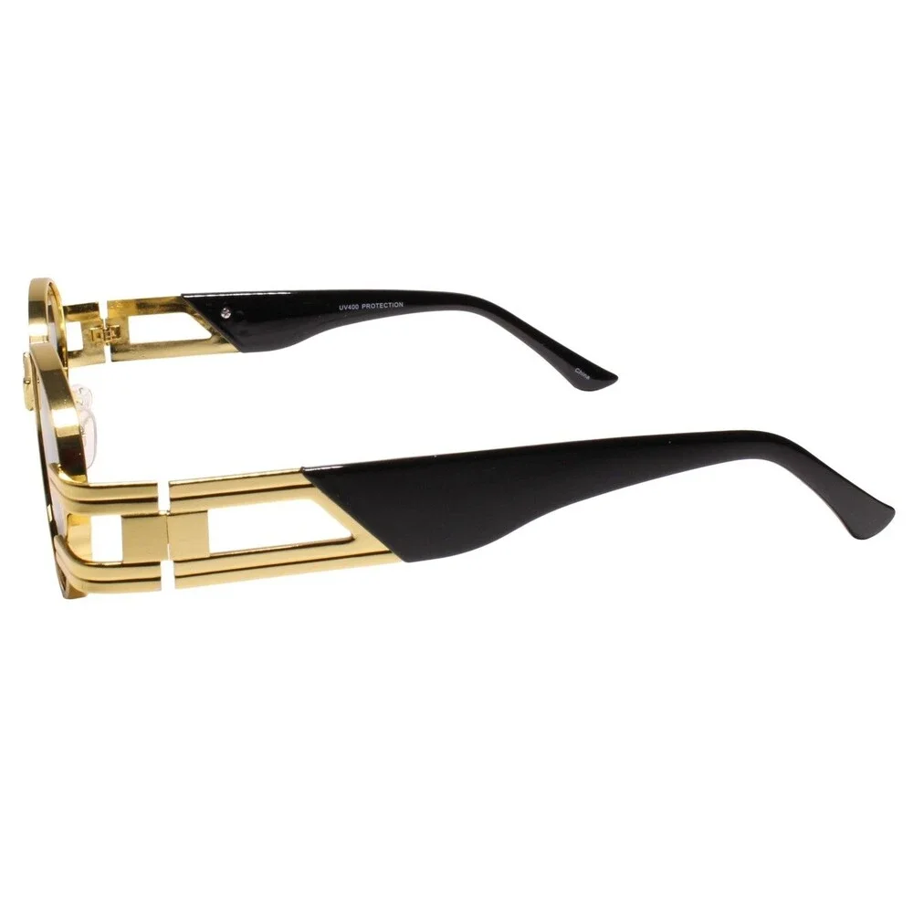 Look Rich Dope Hip Swag Metal Double Temple Accent Oval Round Gold Sunglasses